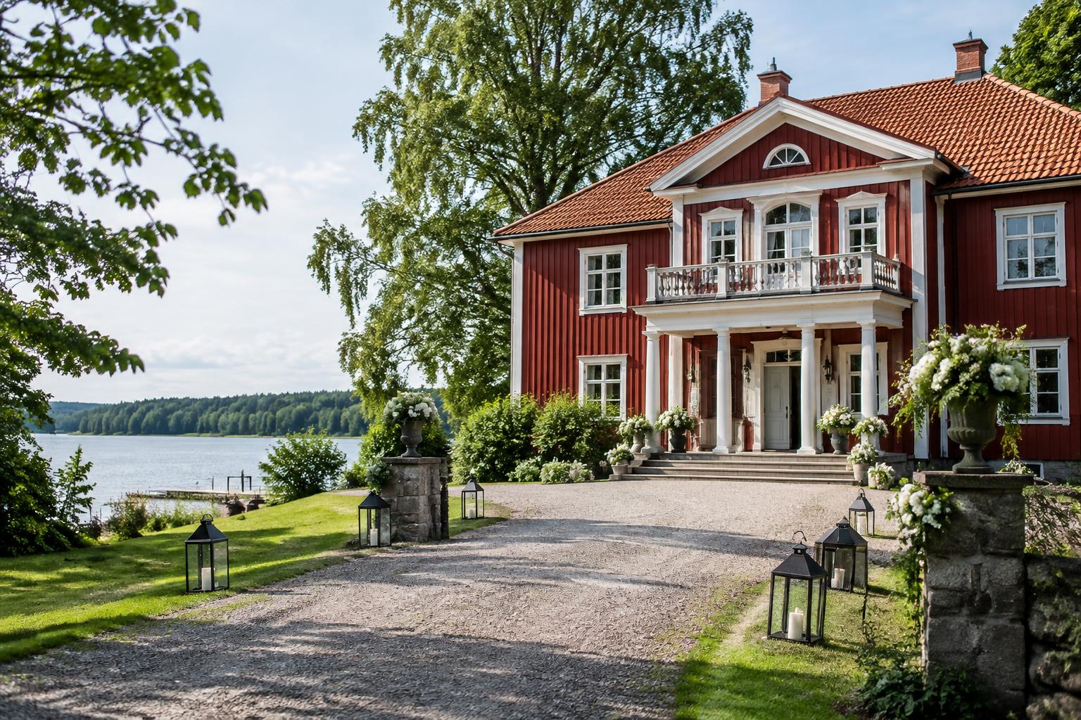 Naturnära svensk eventlokal vid sjön utanför Stockholm