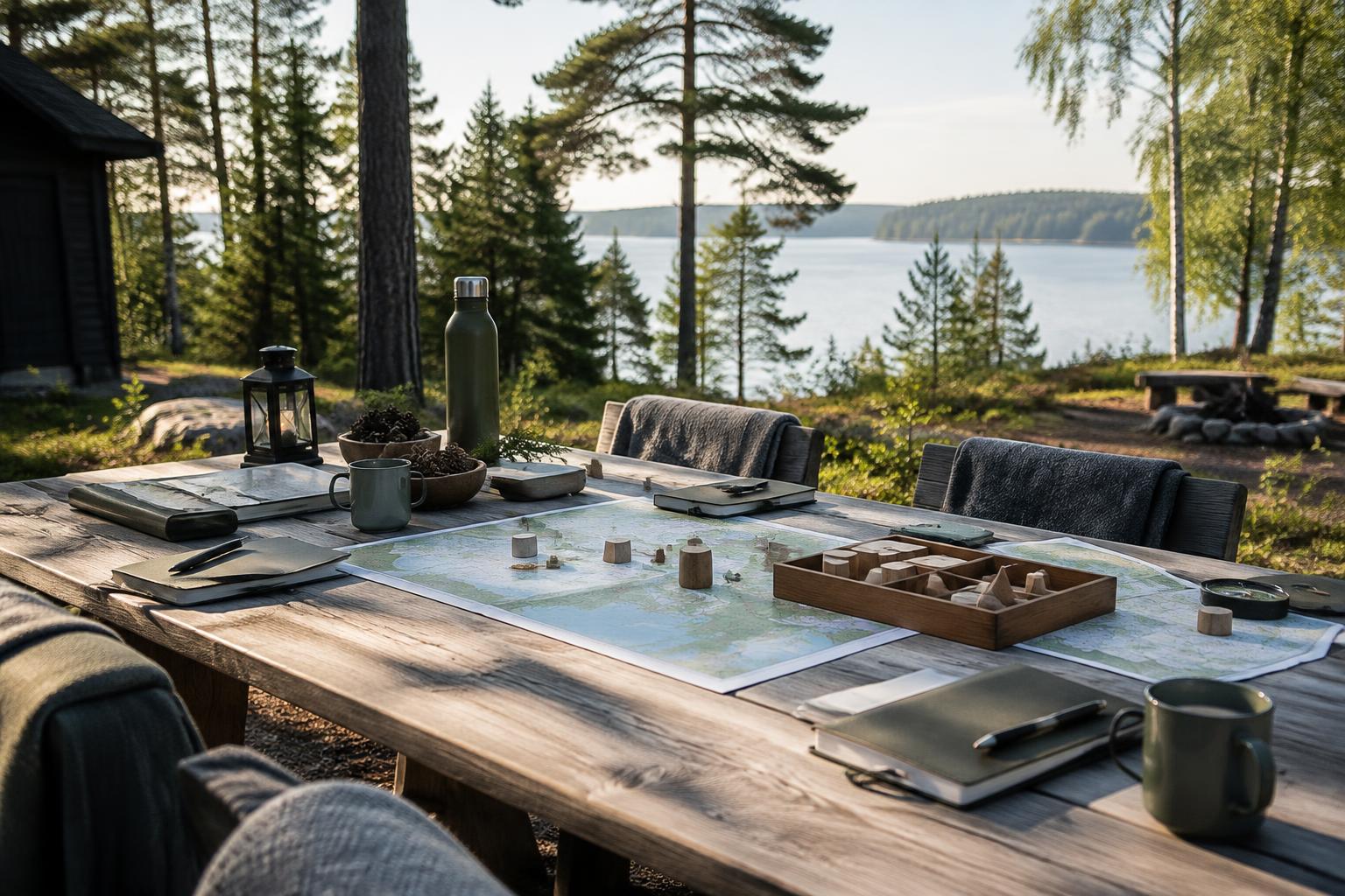 Planeringsbord för teambuilding i naturnära miljö vid sjön